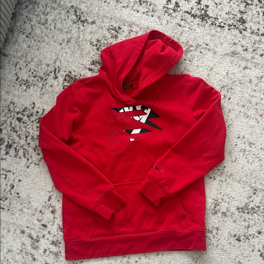 Nike Red Hoodie with Layered Swoosh Graphic